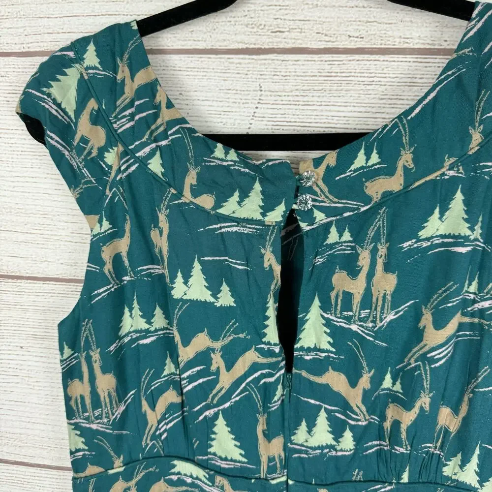 Teal Print Fit-and-Flare Dress - Brand Unknown - Picture 7 of 10